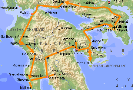 Map of trip to Greece