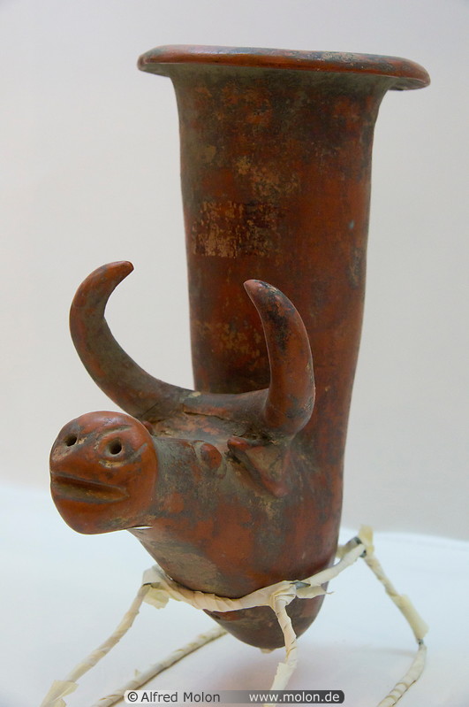 03 Bull head shaped pottery rhyton