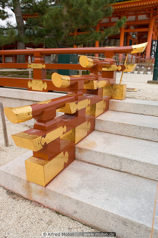 13 Red and golden wooden railing