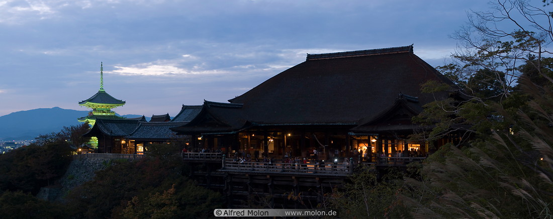 30 Hon-do main hall and three-story pagoda at dusk