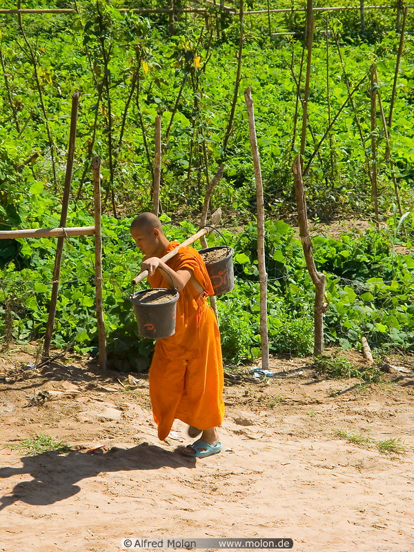12 Buddhist monk carrying buckets