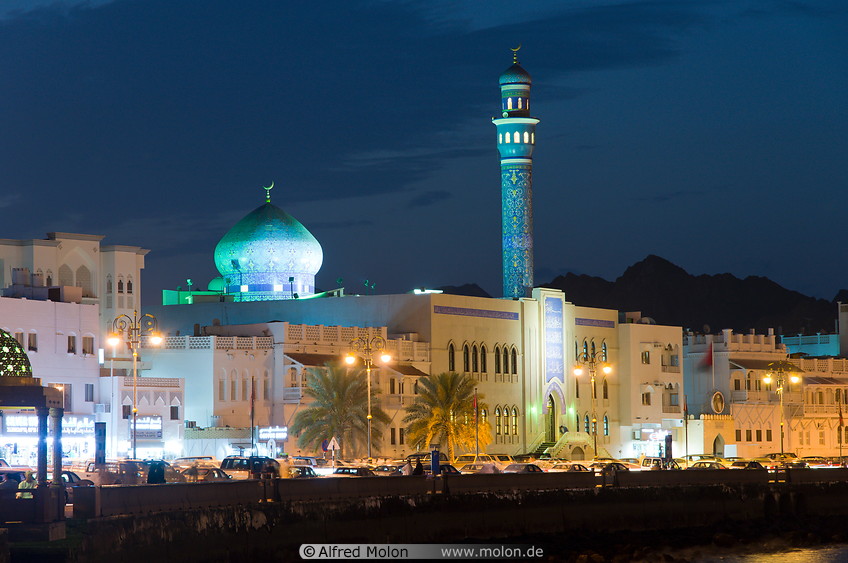 34 Mutrah mosque and waterfront at night