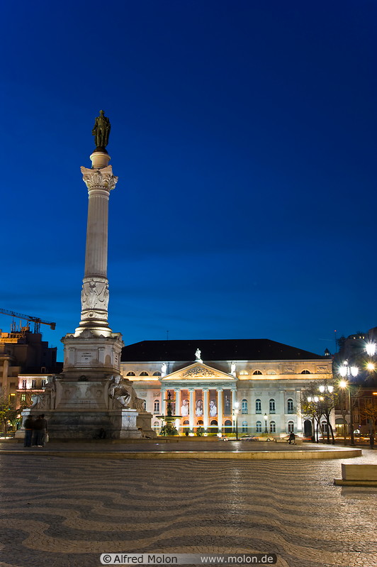 28 Teatro Nacional and Dom Pedro monument at night