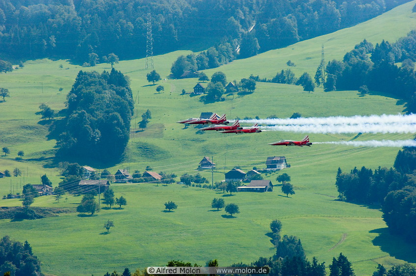 16 Patrouille Suisse aerobatic team on lake of Zurich