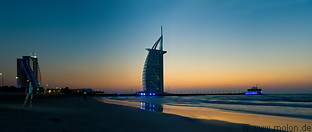 14 Burj al Arab and Jumeirah beach hotels at dusk