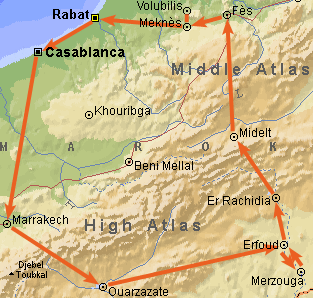 Map of trip to Morocco