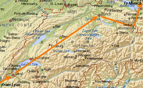 Map of trip to Switzerland