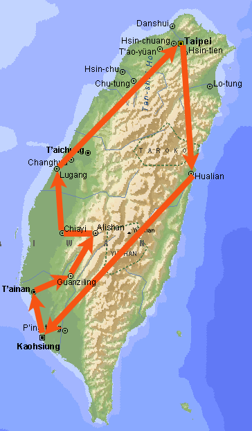 Map of route in Taiwan